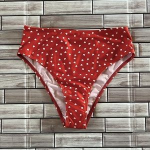 Red Heart Print High Waisted Bikini Bottoms